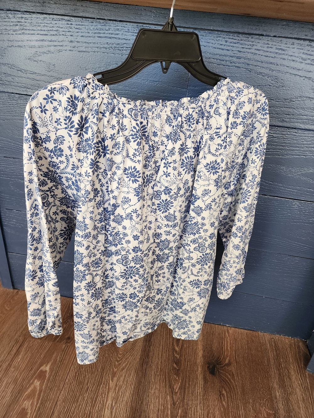 LOFT Blue Floral Peasant Blouse - Women's Top - Picture 3 of 3